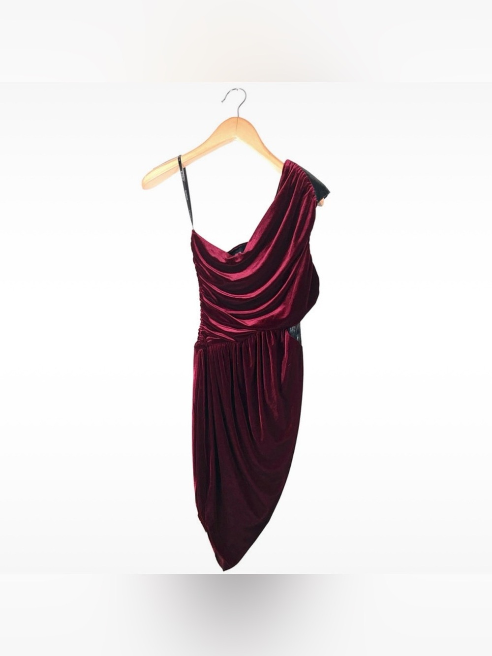 Vintage Y2K Bebe Women’s Medium Red Velvet Asymmetrical Club Party Dress Sequins
